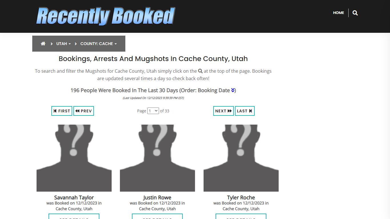 Recent bookings, Arrests, Mugshots in Cache County, Utah - Recently Booked